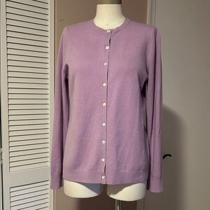 L. L. Bean Cashmere lavender long sleeve button down cardigan size L